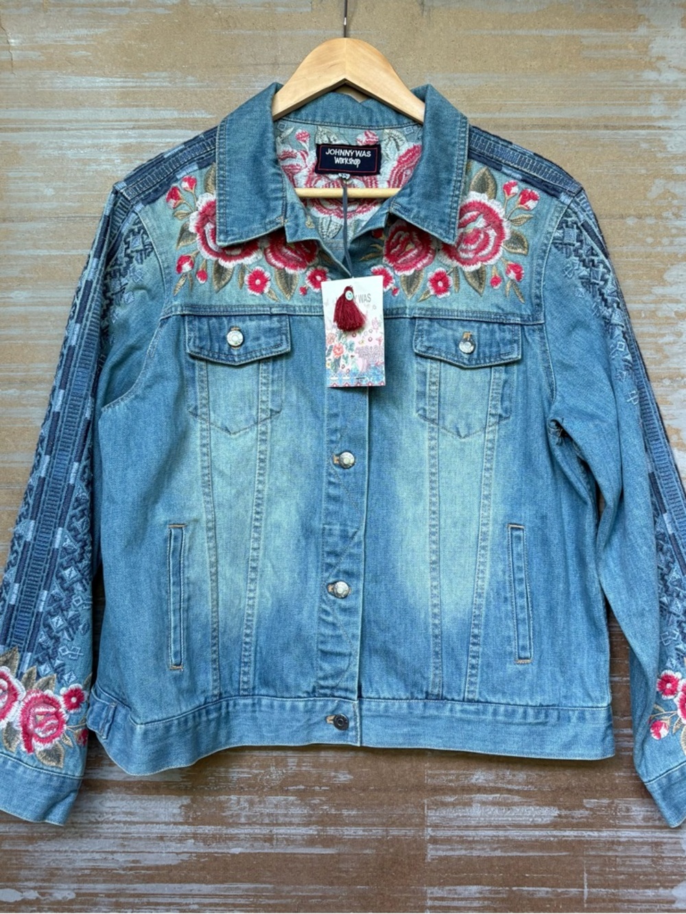 Johnny Was NWT Shea Denim Jacket Rose Floral Embroidered Western Boho Womens XL